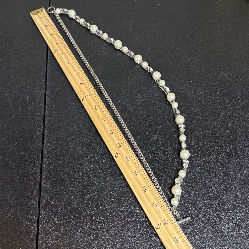 Givenchy Statement Layered Faux Pearl Rhinestone Chain Necklace Luxury - Picture 8 of 9